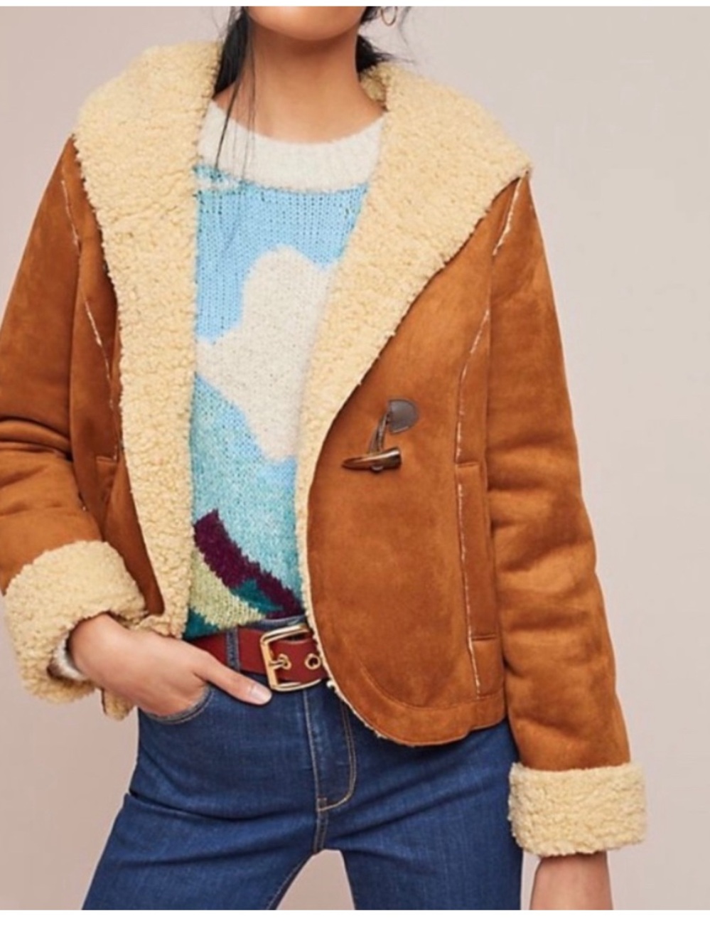 Anthropologie Camel Suede Jacket with Cream Shearling Lining